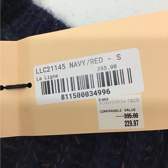 La Ligne Sweater Neutral Pullover Knit Navy Fuzzy Wuzzy V-Neck New Size Small - Picture 9 of 9